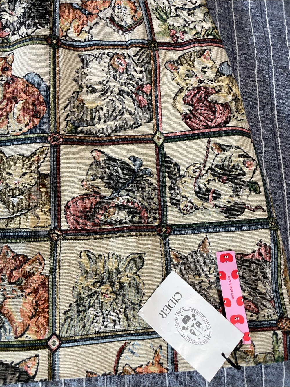 Cider Cream Sleeveless Mini Dress with Multicolor Cat Quilt Print NWT - Picture 2 of 10